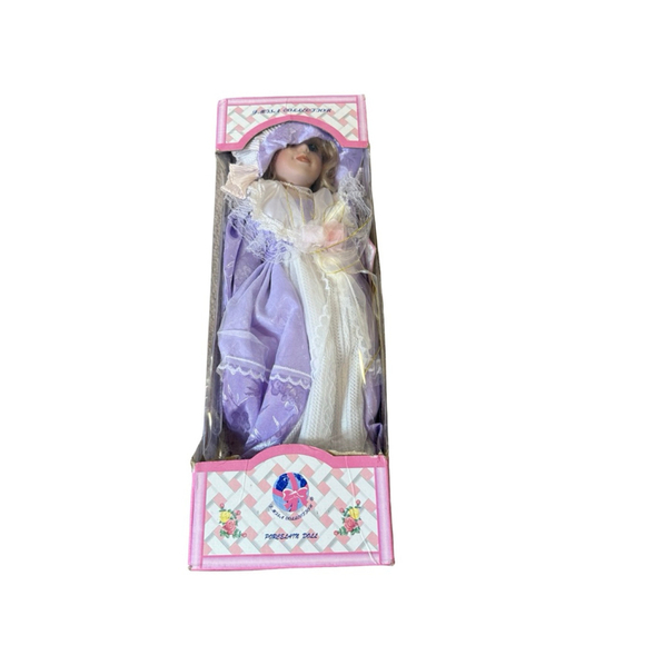 J Misa Collection Porcelain Doll Purple Dress with Hat - Picture 2 of 12